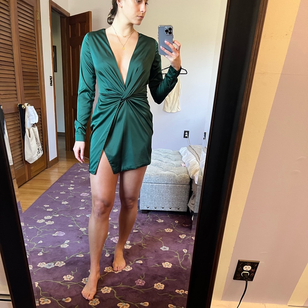 Green satin dress